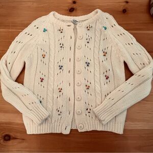Vintage Flower Embroidered Grandma Cardigan Sweater Small Cream Boho Cottagecore